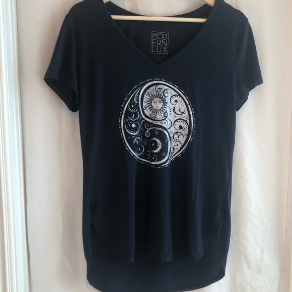 Modern Lux Tops - Modern Lux Yin Yang Hi-Lo V-neck T-Shirt